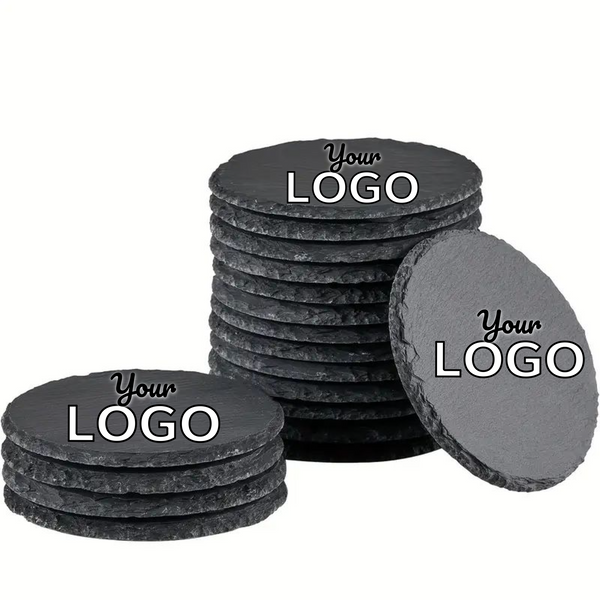 Slate Coaster - 4 inch Round - Black Stone / ID1000068